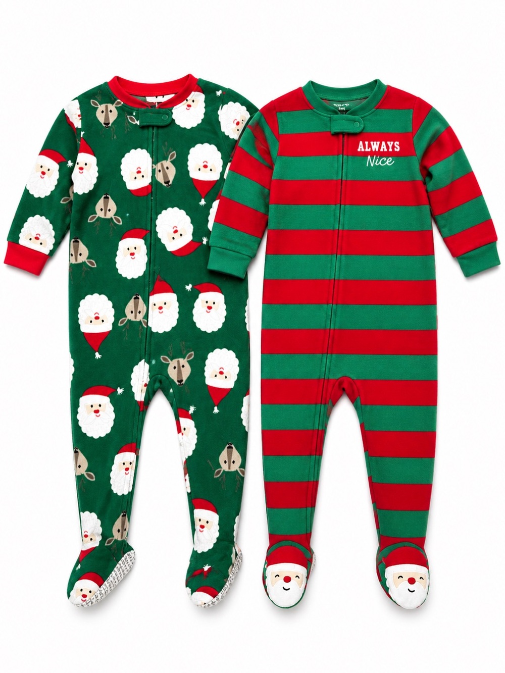 Carter’s 18M Unisex Fleece Footed Pajamas Set Holiday Christmas Red Green EUC